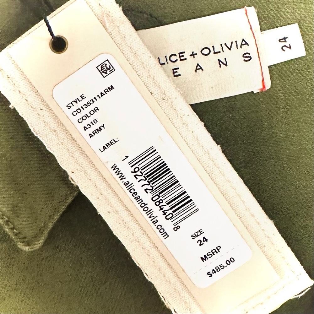 ALICE + OLIVIA || Wide-Leg Belted Denim Jumpsuit in Army Green - SZ 24 ✨NWT✨ - Picture 12 of 13